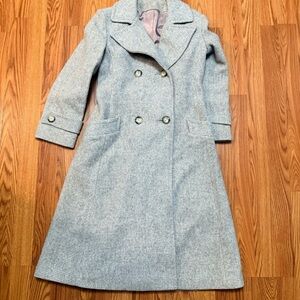 Vintage Womens Double-Breasted Wool Blend Long Coat - Light Gray